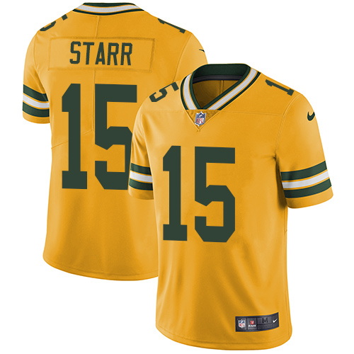 Nike Packers #15 Bart Starr Yellow Men's Stitched NFL Limited Rush Jersey - Click Image to Close